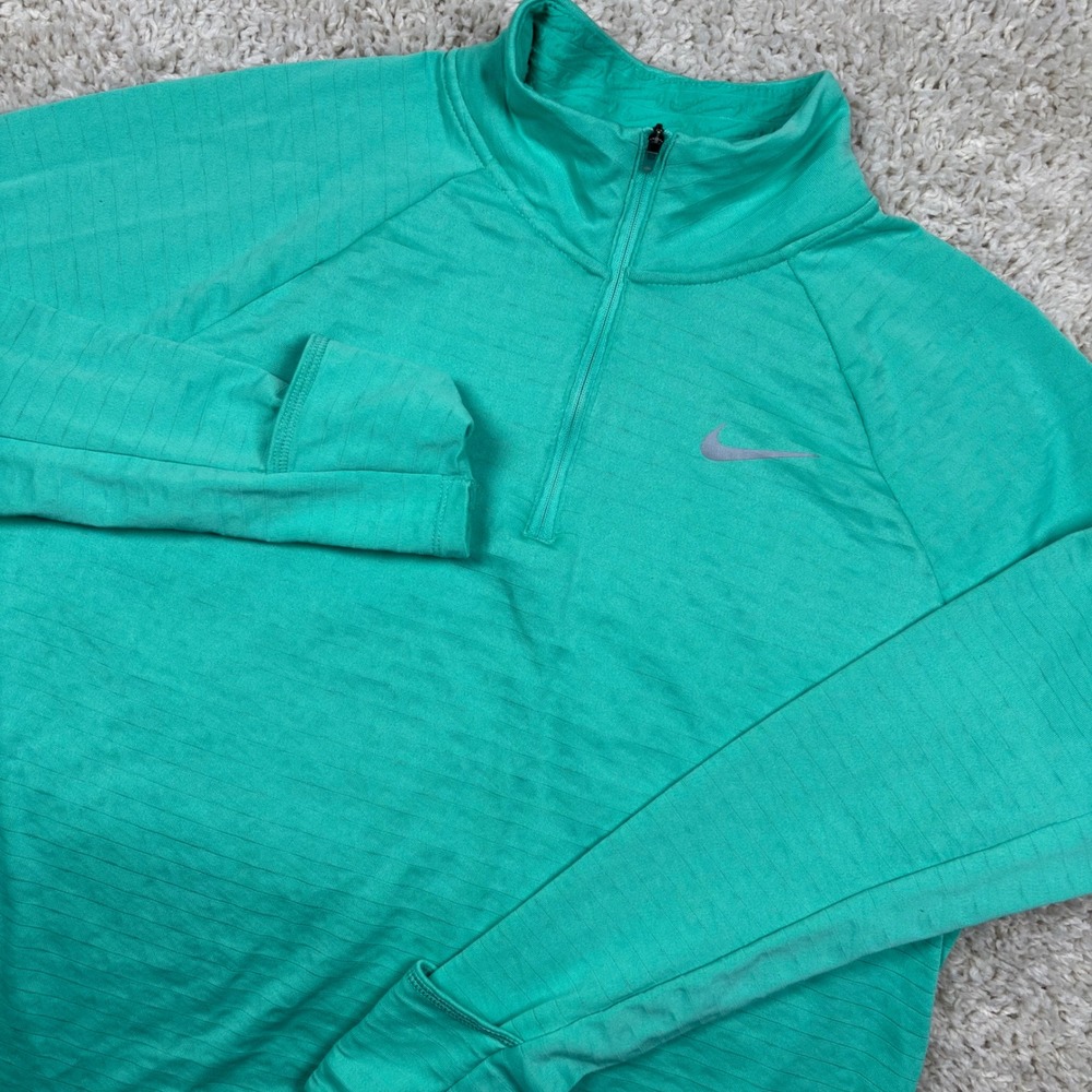 Nike Therma-FIT Running Pullover Womens Large Green 1/4 Zip Long Sleeve
